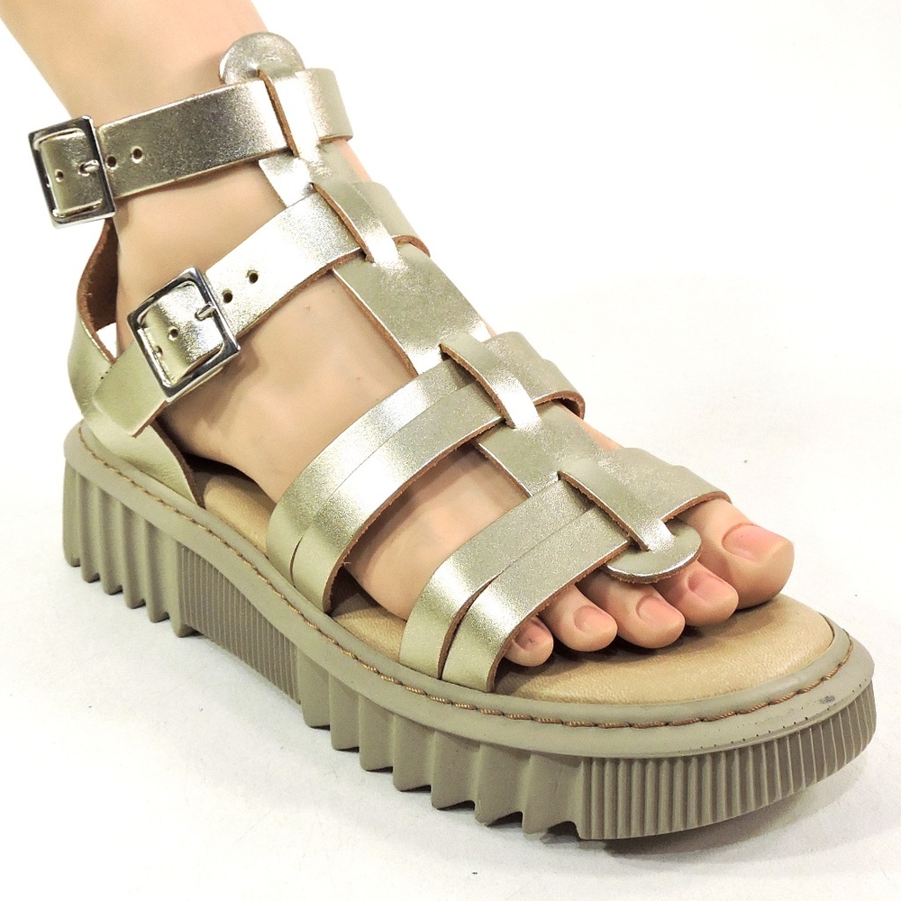 CARLO PERA WOMEN GOLD SOFT LEATHER SUMMER COMFORT GLADIATOR SANDALS